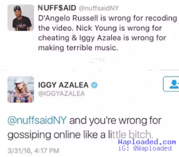 Iggy Azalea claps back at a fan who tried to make fun of her situation with Nick Young